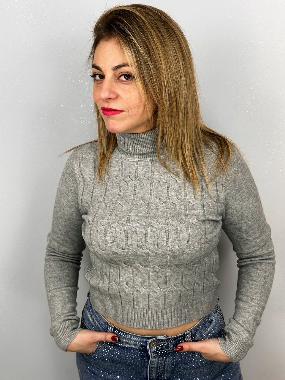 Maglia Dolcevita Intreccio Grigia