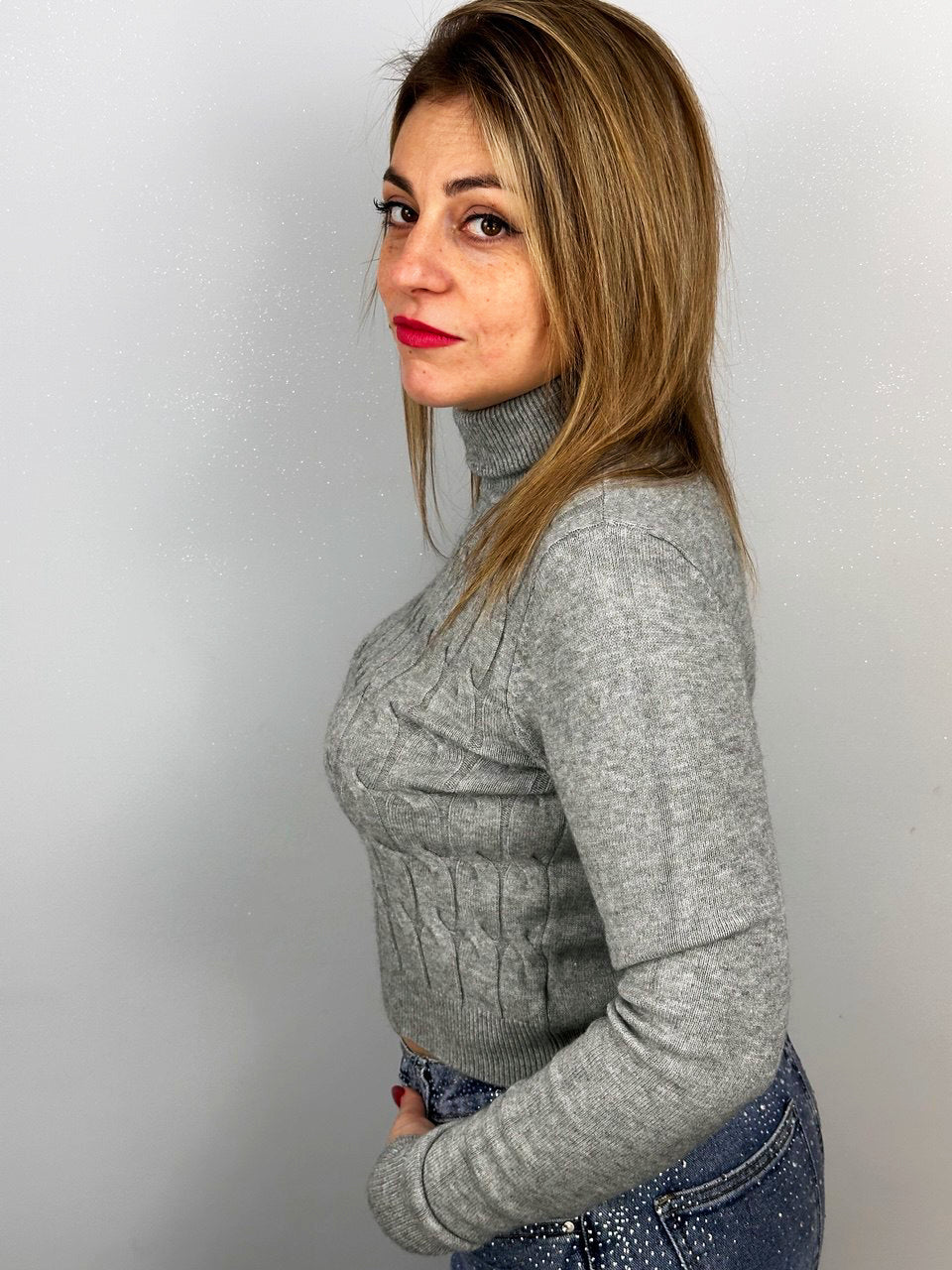 Maglia Dolcevita Intreccio Grigia