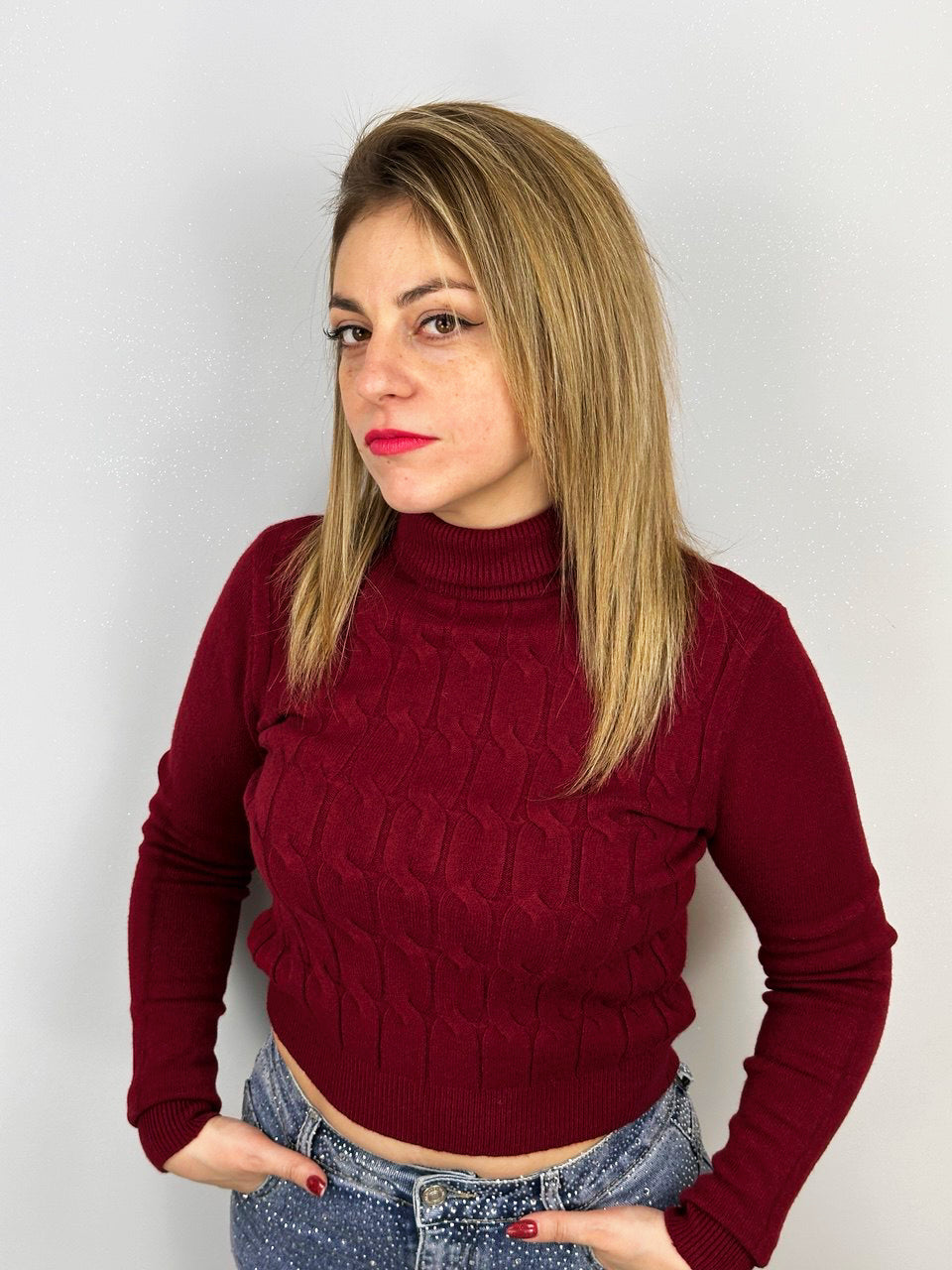 Maglia Dolcevita Intreccio Bordeaux