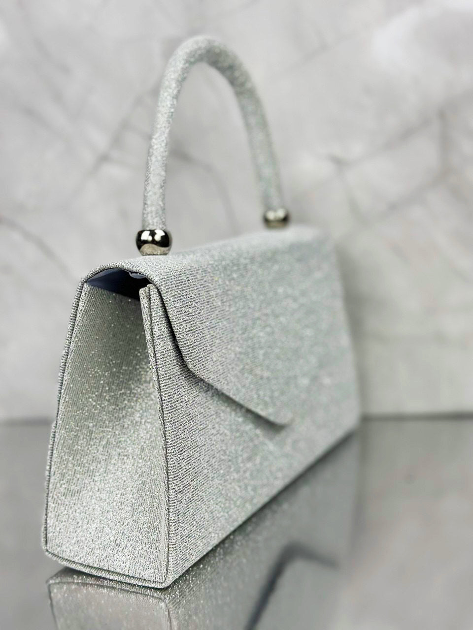 Borsa Elegante Argento Con Brillantini