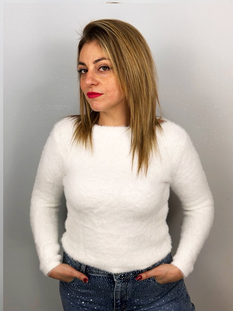 Maglia Morbida Effetto Peluche Bianca