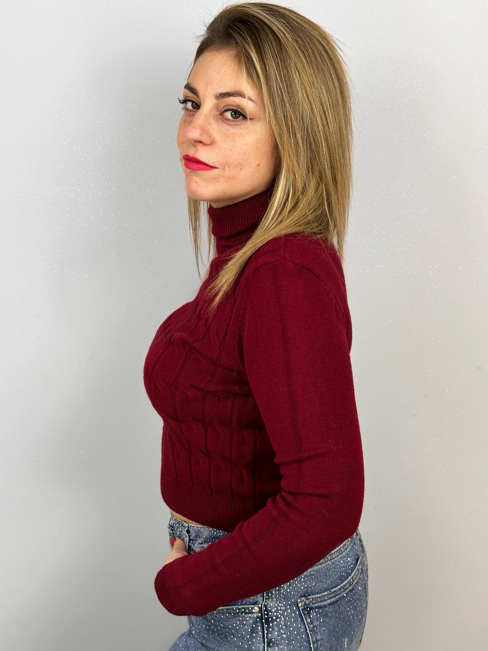 Maglia Dolcevita Intreccio Bordeaux