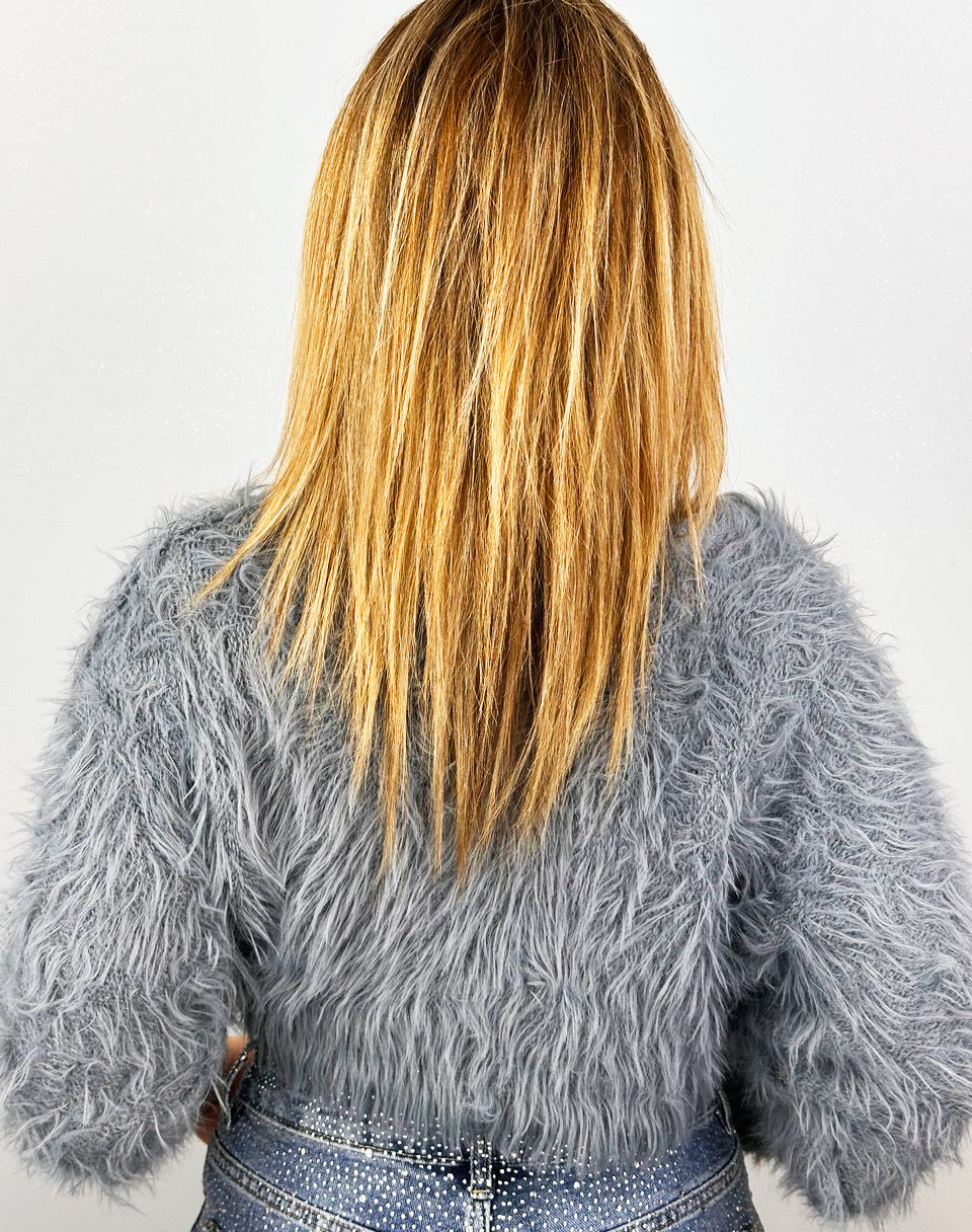 Maglia Corta Effetto Peluche Grigia