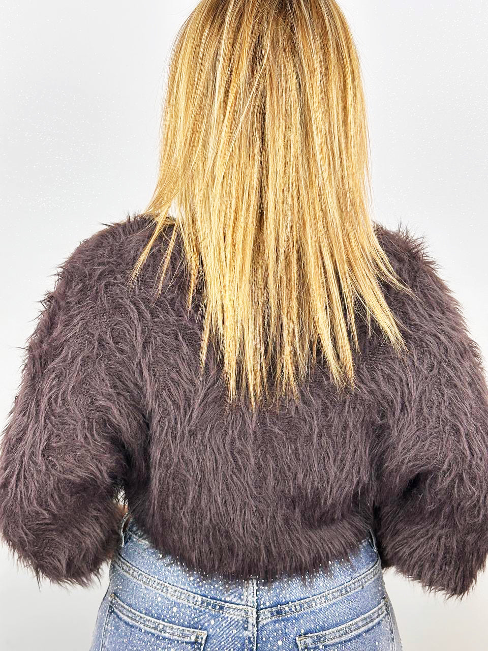 Maglia Corta Effetto Peluche Marrone