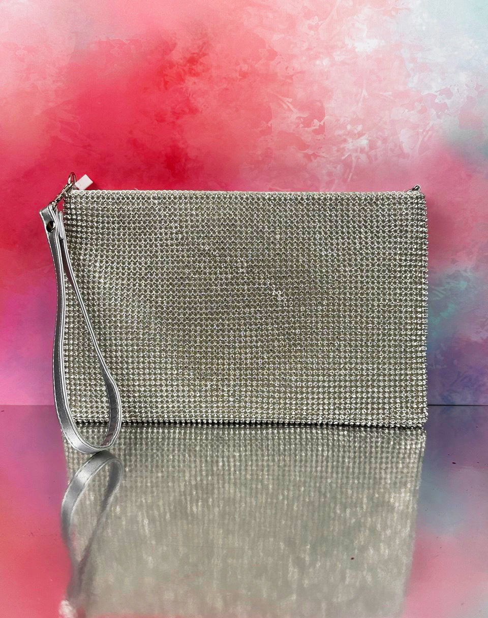 Pochette Argento Effetto Strass