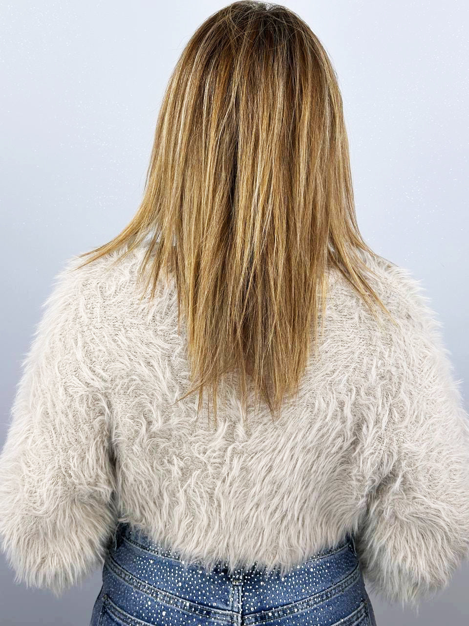 Maglia Corta Effetto Peluche Beige