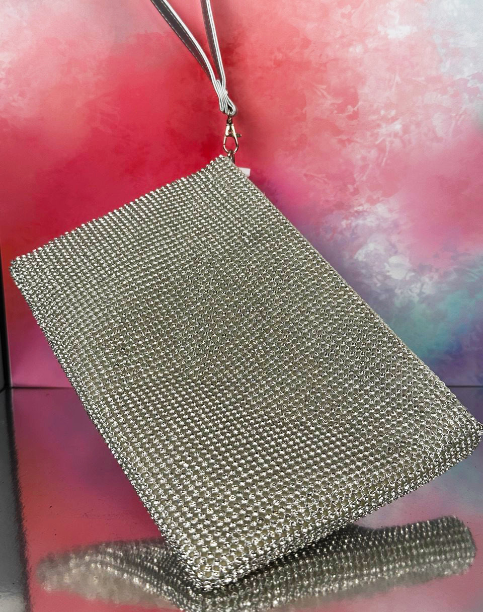 Pochette Argento Effetto Strass