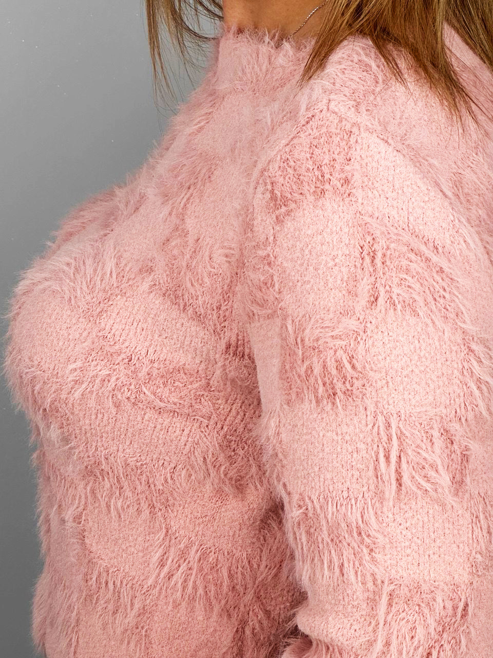 Maglioncino Effetto Pelo Rosa a Quadretti