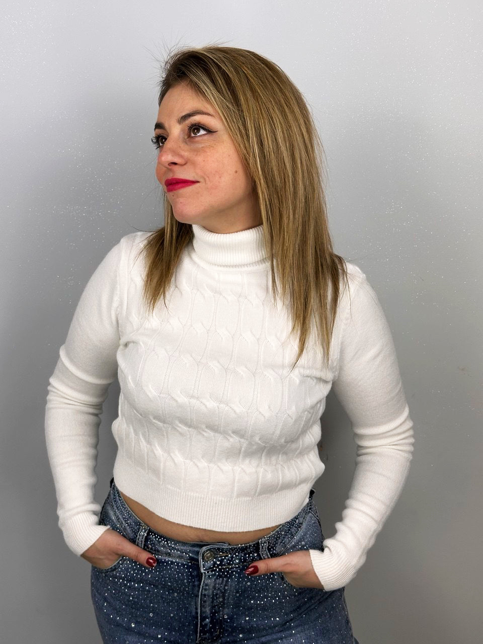 Maglia Dolcevita Intreccio Bianca