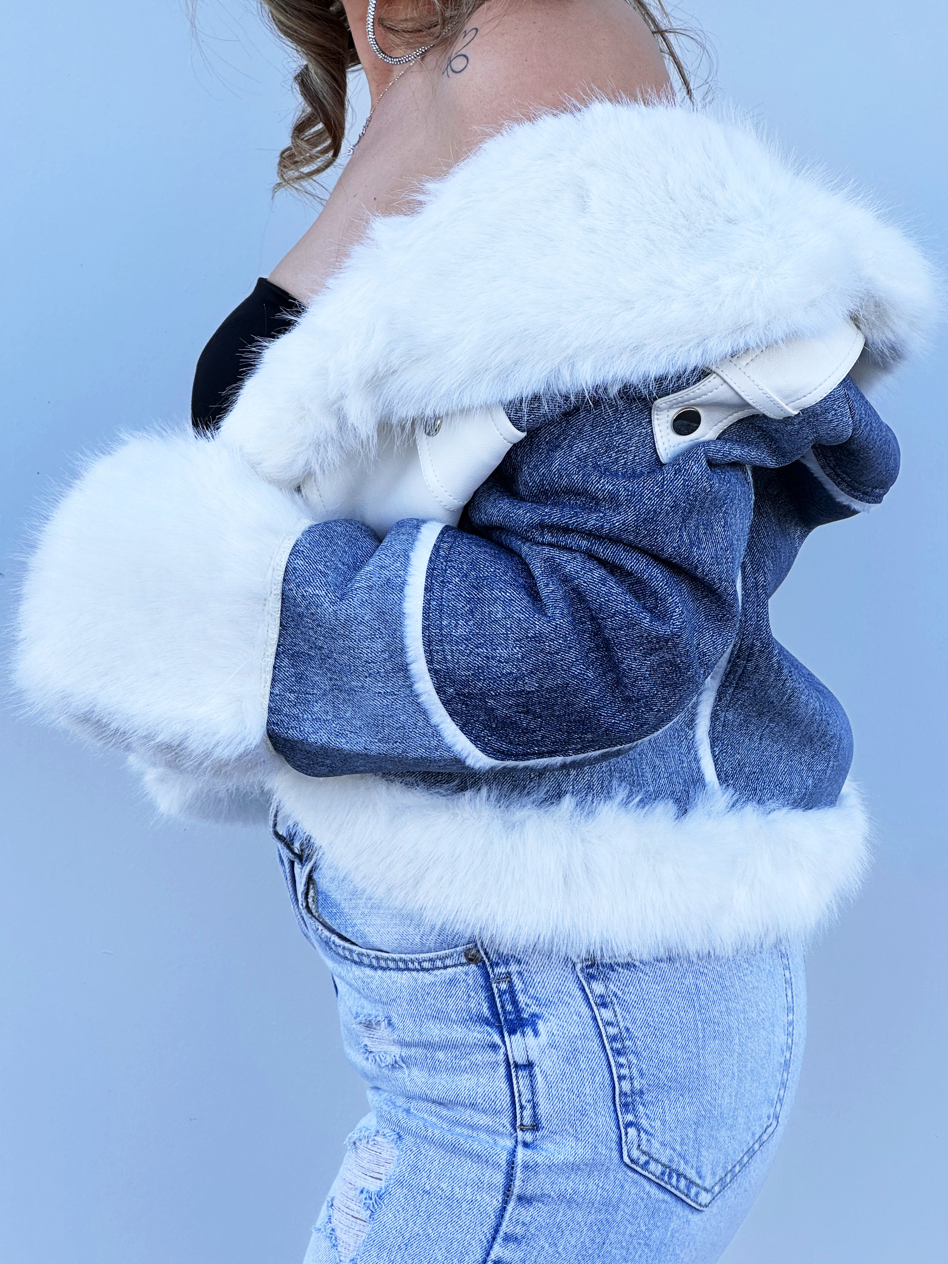 Giubotto In Denim Con Pelliccia Jeans Blu