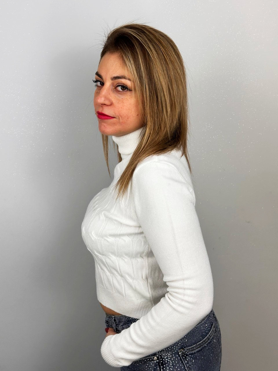 Maglia Dolcevita Intreccio Bianca