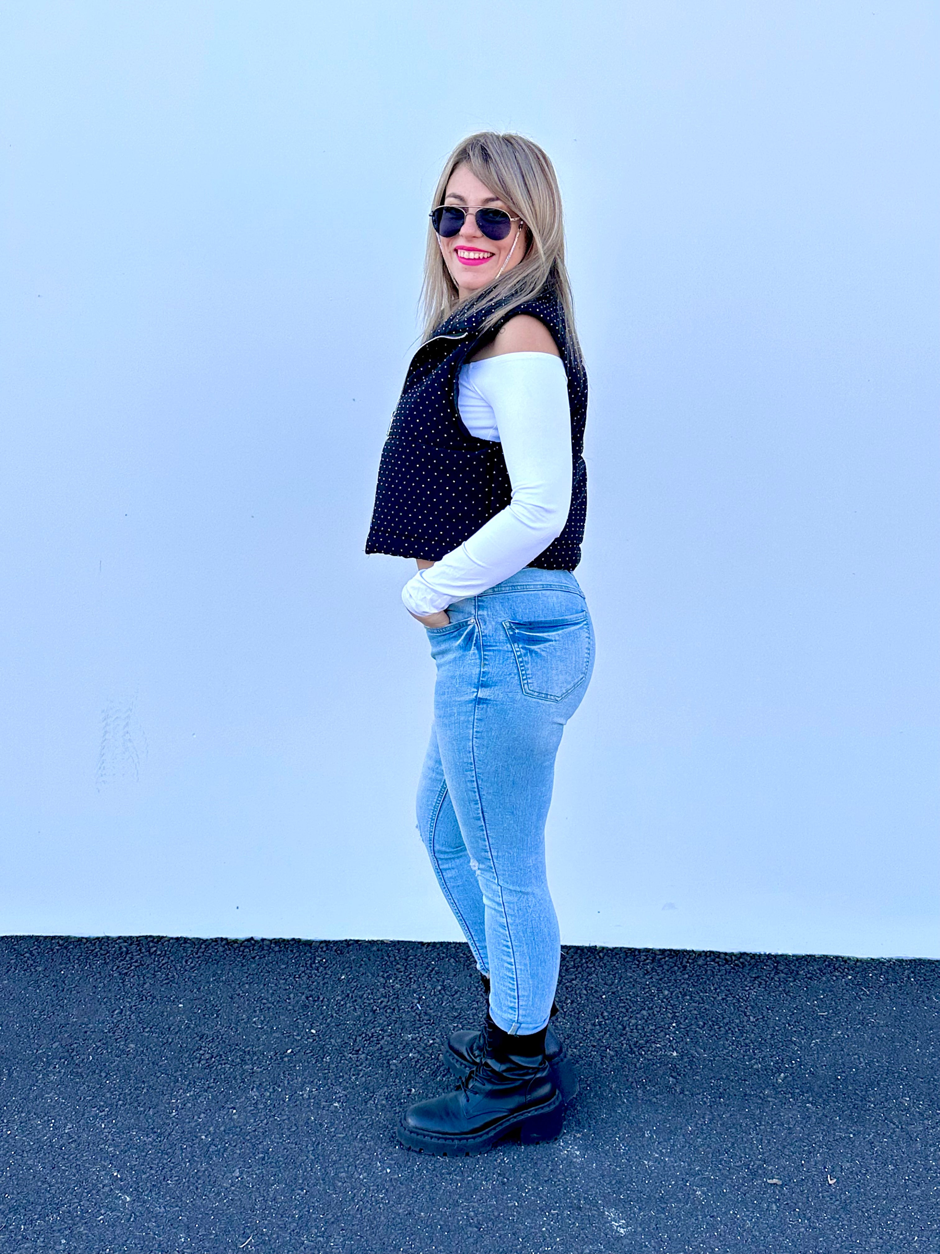 Gilet Imbottito Nero con Micro-Diamantini