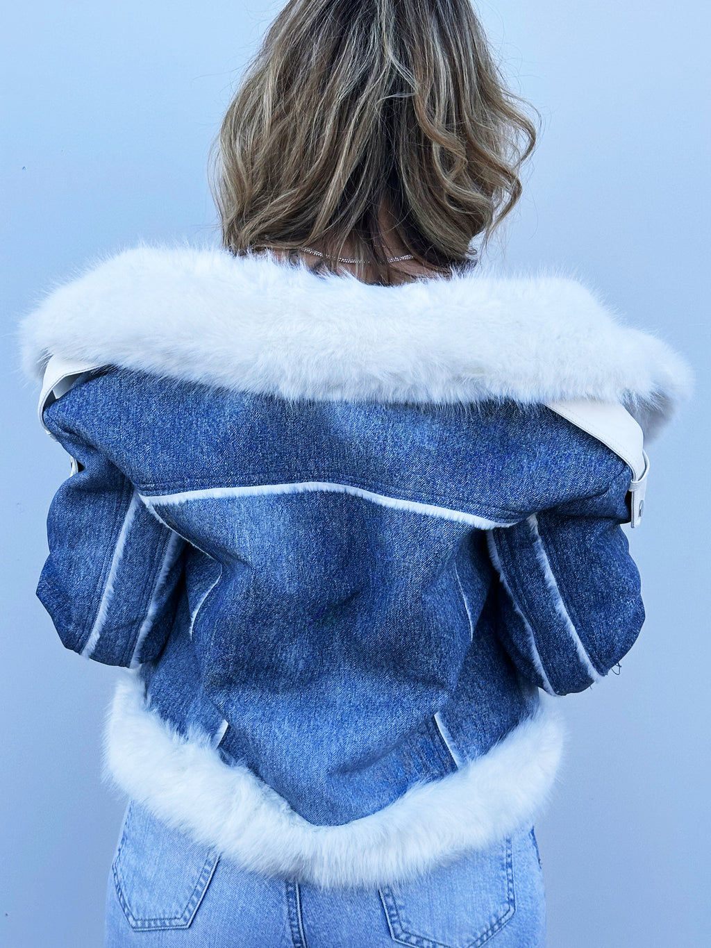 Giubotto In Denim Con Pelliccia Jeans Blu