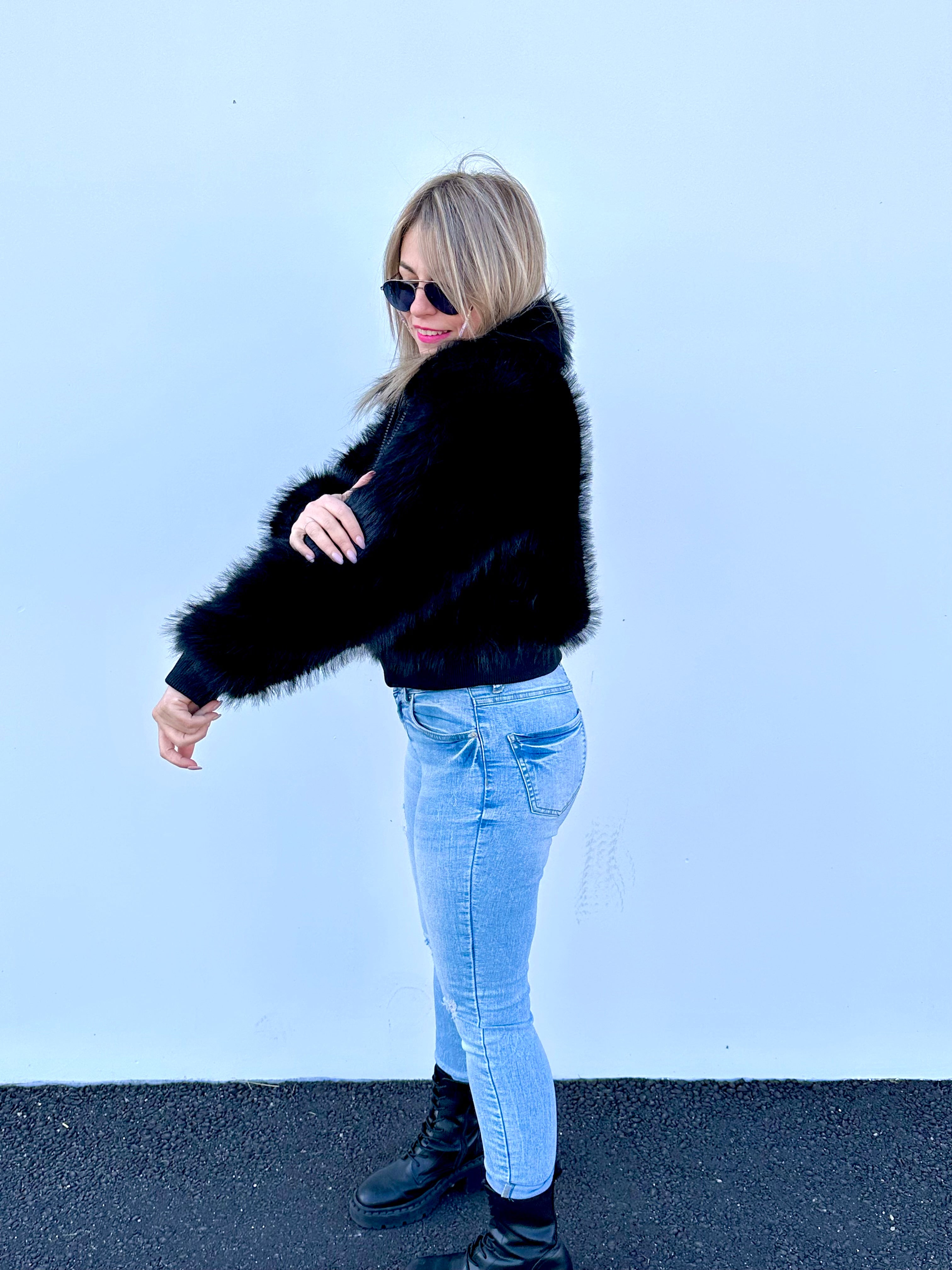 Giubbotto EcoPelliccia & Ecopelle Nero