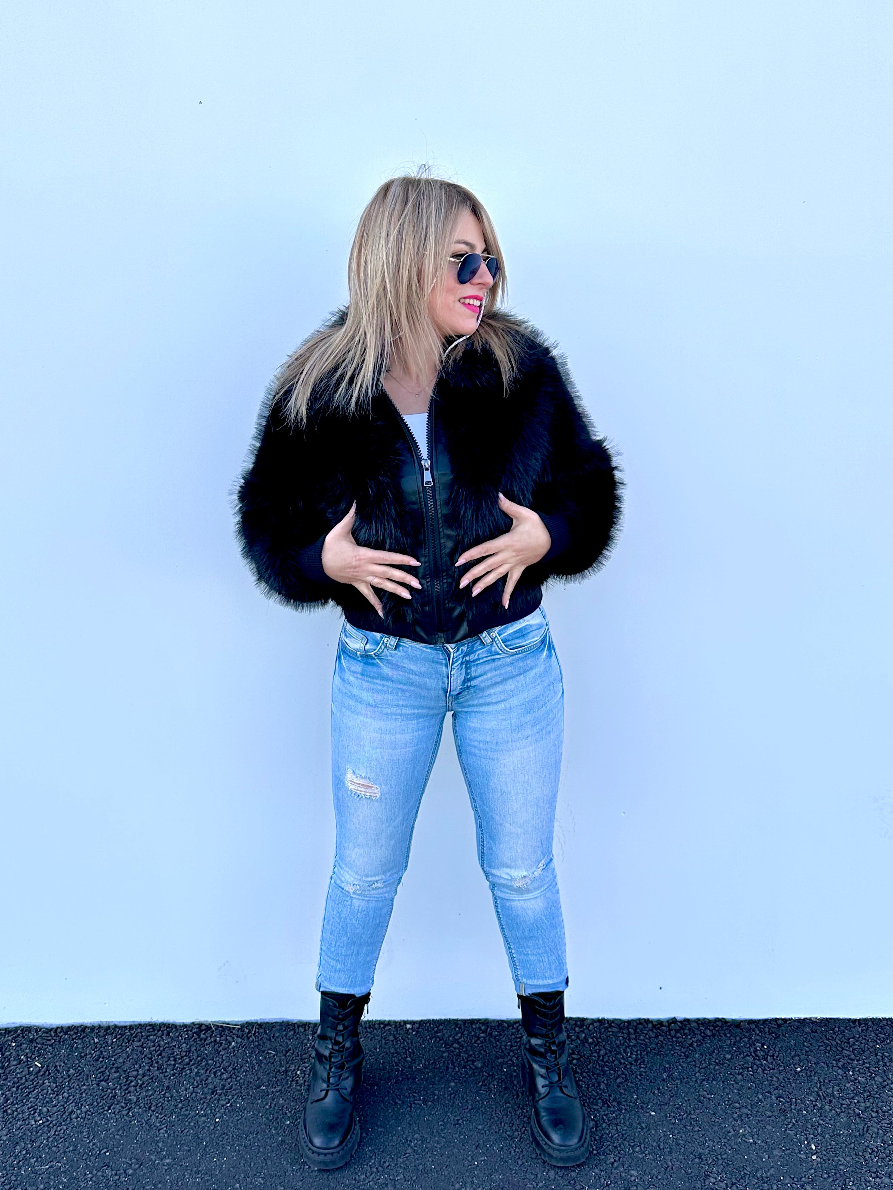 Giubbotto EcoPelliccia & Ecopelle Nero