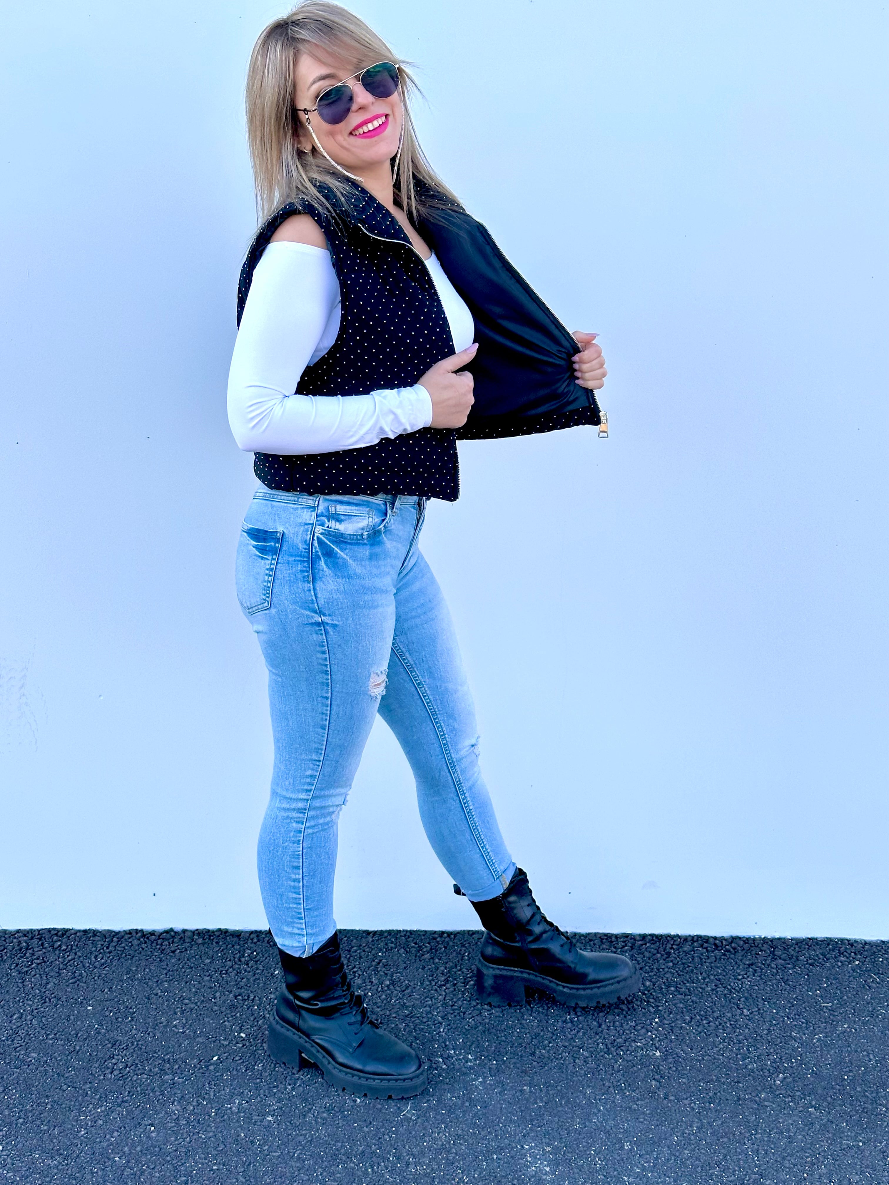 Gilet Imbottito Nero con Micro-Diamantini