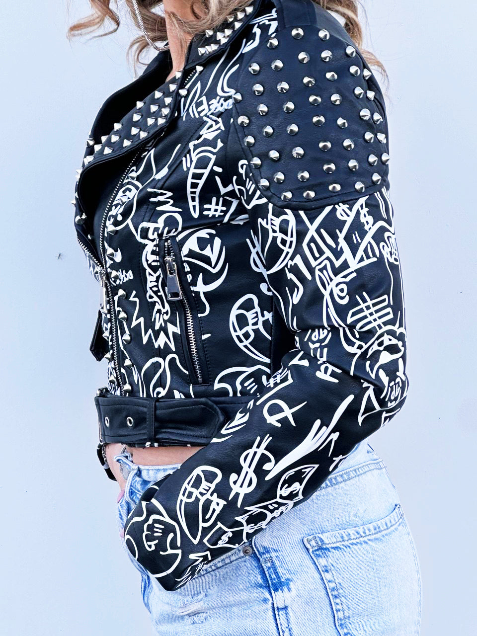 Giubotto In Pelle Stampata Con Borchie