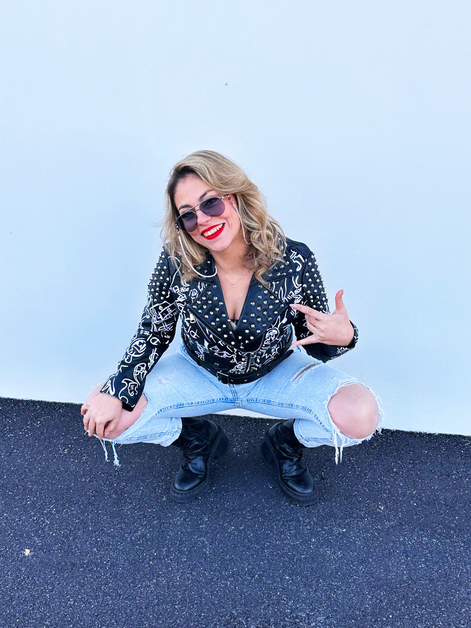 Giubotto In Pelle Stampata Con Borchie